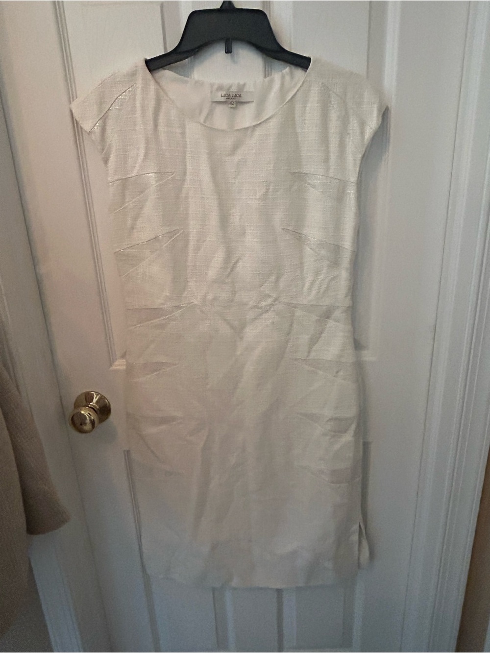 Luca Luca White Textured Midi Sheath Dress